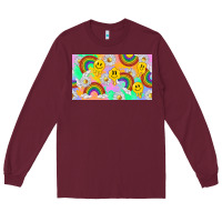 Burgundy smile faces and rainbow and daisys Long Sleeve Tee - TumblerDesignByShophia