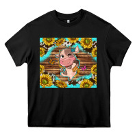 Black western cute cow with sunflower Heavy Core Tee - NancyCooperArtShop