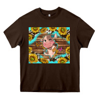 Chocolate Brown western cute cow with sunflower Heavy Core Tee - NancyCooperArtShop