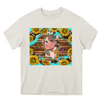 Cream western cute cow with sunflower Heavy Core Tee - NancyCooperArtShop
