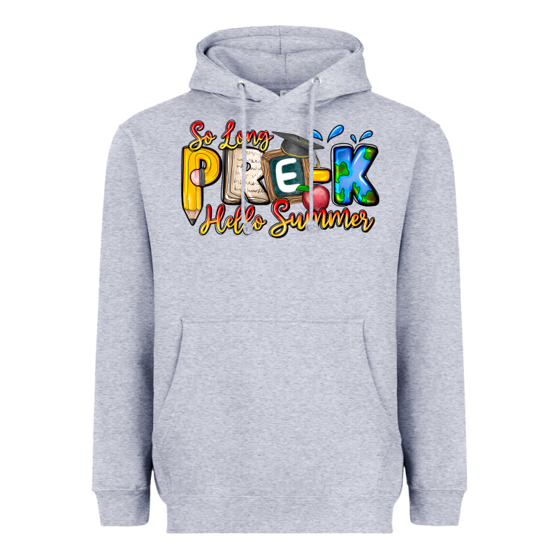 So Long Pre K Hello Summer Heavyweight Hoodie by CowhideDigitalArt | Teevron