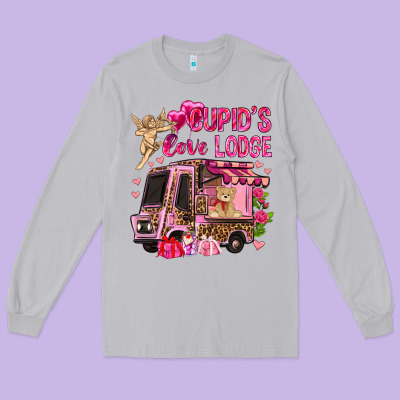 Cupid's Love Lodge With Truck Valentine's Day Long Sleeve Tee Designed By Howdyjamesfarm