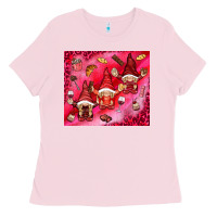 Bubblegum Pink gnomies with food Ladies Tee - NancyCooperArtShop