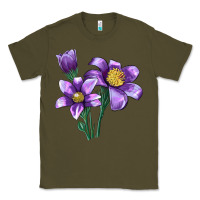 Army Green Pasque Flower Illustrations Classic Tee - LillyAllenDesigns