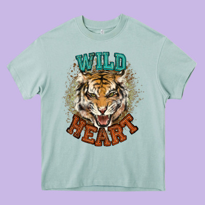 Wild Heart Tiger College Western Heavy Core Tee Designed By Nancycooperartshop