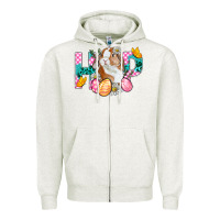 Oatmeal Heather Hop Bunny Easter Zipper Hoodie - BundleAndBundleShop