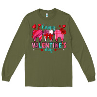 Army Green Happy Valentine's Day with teeth Valentine's Day Long Sleeve Tee - HowdyJamesFarm
