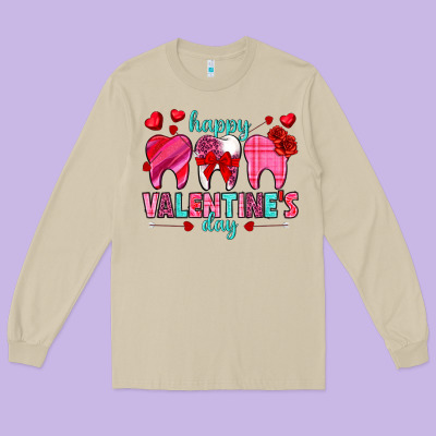 Happy Valentine's Day With Teeth Valentine's Day Long Sleeve Tee Designed By Howdyjamesfarm