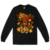 Black fall red angus calf dried leaves and sunflowers Long Sleeve Tee - RanaPortraitStore