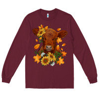 Burgundy fall red angus calf dried leaves and sunflowers Long Sleeve Tee - RanaPortraitStore