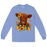 Colony Blue fall red angus calf dried leaves and sunflowers Long Sleeve Tee - RanaPortraitStore