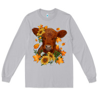 Moon Dust fall red angus calf dried leaves and sunflowers Long Sleeve Tee - RanaPortraitStore