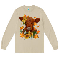 Mushroom fall red angus calf dried leaves and sunflowers Long Sleeve Tee - RanaPortraitStore