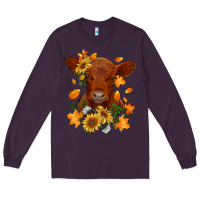 Plum fall red angus calf dried leaves and sunflowers Long Sleeve Tee - RanaPortraitStore