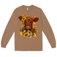 Toasted Coconut fall red angus calf dried leaves and sunflowers Long Sleeve Tee - RanaPortraitStore
