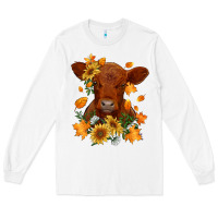 White fall red angus calf dried leaves and sunflowers Long Sleeve Tee - RanaPortraitStore