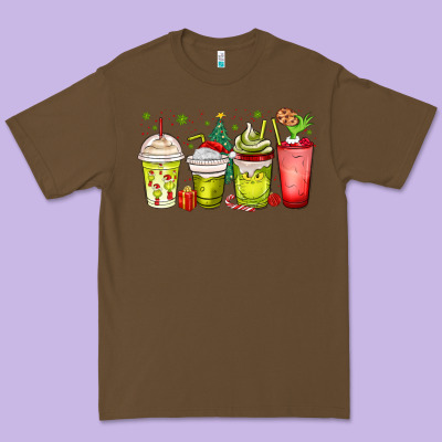 Christmas Characters Coffee Cups Premium Tee Designed By Maliassmallbusiness