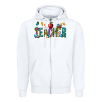 White Easter Teacher Zipper Hoodie - BundleAndBundleShop