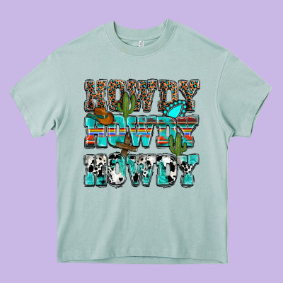 Western Howdy Howdy Howdy Heavy Core Tee Designed By Nancycooperartshop