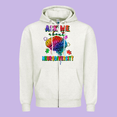 Ask Me About Neurodiversity Zipper Hoodie Designed By Fadigitalartstudio