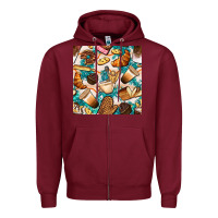 Burgundy bakery coffee cups cookie and donut with turquoise glitter seamless pa Zipper Hoodie - BundleAndBundleShop
