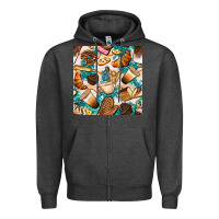 Charcoal Heather bakery coffee cups cookie and donut with turquoise glitter seamless pa Zipper Hoodie - BundleAndBundleShop