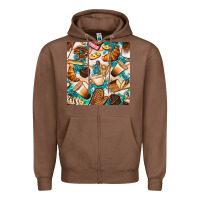 Chestnut bakery coffee cups cookie and donut with turquoise glitter seamless pa Zipper Hoodie - BundleAndBundleShop