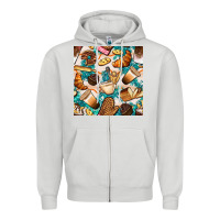 Dove Grey bakery coffee cups cookie and donut with turquoise glitter seamless pa Zipper Hoodie - BundleAndBundleShop