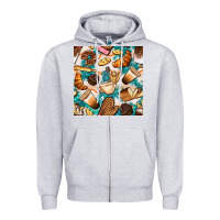 Heather Grey bakery coffee cups cookie and donut with turquoise glitter seamless pa Zipper Hoodie - BundleAndBundleShop