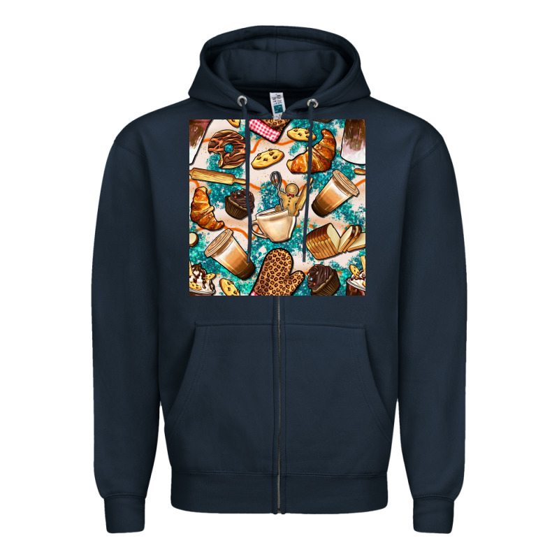 Bakery Coffee Cups Cookie And Donut With Turquoise Glitter Seamless Pa Zipper Hoodie by BundleAndBundleShop | Teevron