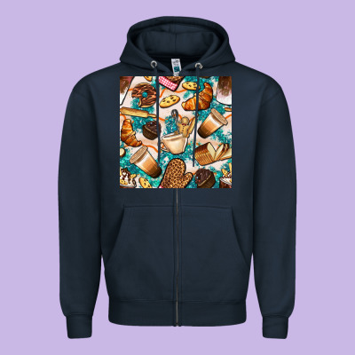 Bakery Coffee Cups Cookie And Donut With Turquoise Glitter Seamless Pa Zipper Hoodie Designed By Bundleandbundleshop