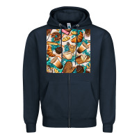 Navy bakery coffee cups cookie and donut with turquoise glitter seamless pa Zipper Hoodie - BundleAndBundleShop