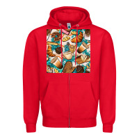 Red bakery coffee cups cookie and donut with turquoise glitter seamless pa Zipper Hoodie - BundleAndBundleShop