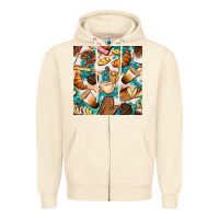 Sandshell bakery coffee cups cookie and donut with turquoise glitter seamless pa Zipper Hoodie - BundleAndBundleShop