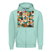 Seafoam bakery coffee cups cookie and donut with turquoise glitter seamless pa Zipper Hoodie - BundleAndBundleShop