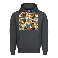 Smoke bakery coffee cups cookie and donut with turquoise glitter seamless pa Zipper Hoodie - BundleAndBundleShop