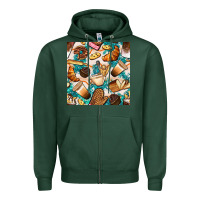 Sports Green bakery coffee cups cookie and donut with turquoise glitter seamless pa Zipper Hoodie - BundleAndBundleShop