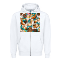 White bakery coffee cups cookie and donut with turquoise glitter seamless pa Zipper Hoodie - BundleAndBundleShop