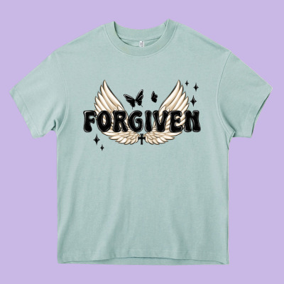 Forgiven Christian Angel Wings Heavy Core Tee Designed By Maliassmallbusiness