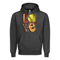 Charcoal Heather love softball Zipper Hoodie - FaDigitalArtStudio