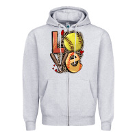 Heather Grey love softball Zipper Hoodie - FaDigitalArtStudio