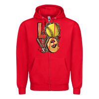 Red love softball Zipper Hoodie - FaDigitalArtStudio