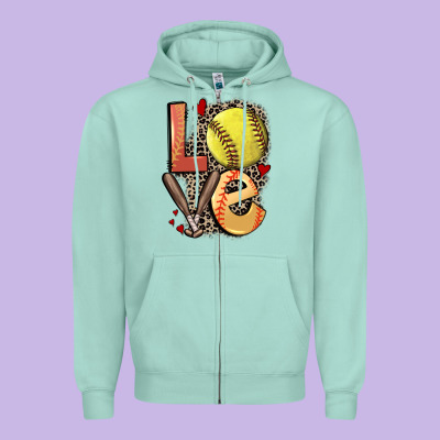 Love Softball Zipper Hoodie Designed By Fadigitalartstudio