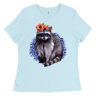Baby Blue Classy But A Little Thrashy Racoon With Flowers Ladies Tee - Jasminsmagicworld
