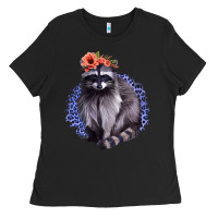Black Classy But A Little Thrashy Racoon With Flowers Ladies Tee - Jasminsmagicworld