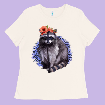 Classy But A Little Thrashy Racoon With Flowers Ladies Tee Designed By Jasminsmagicworld
