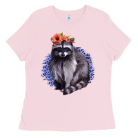 Bubblegum Pink Classy But A Little Thrashy Racoon With Flowers Ladies Tee - Jasminsmagicworld