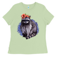 Matcha Classy But A Little Thrashy Racoon With Flowers Ladies Tee - Jasminsmagicworld