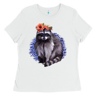 White Classy But A Little Thrashy Racoon With Flowers Ladies Tee - Jasminsmagicworld