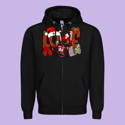 Christmas Love Nurse Bbs Zipper Hoodie Designed By Bundleandbundleshop